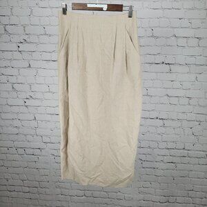 VTG NWT Valerie Stevens Beige 100% Linen Back Slit Lined Skirt Size 10 (27x35)